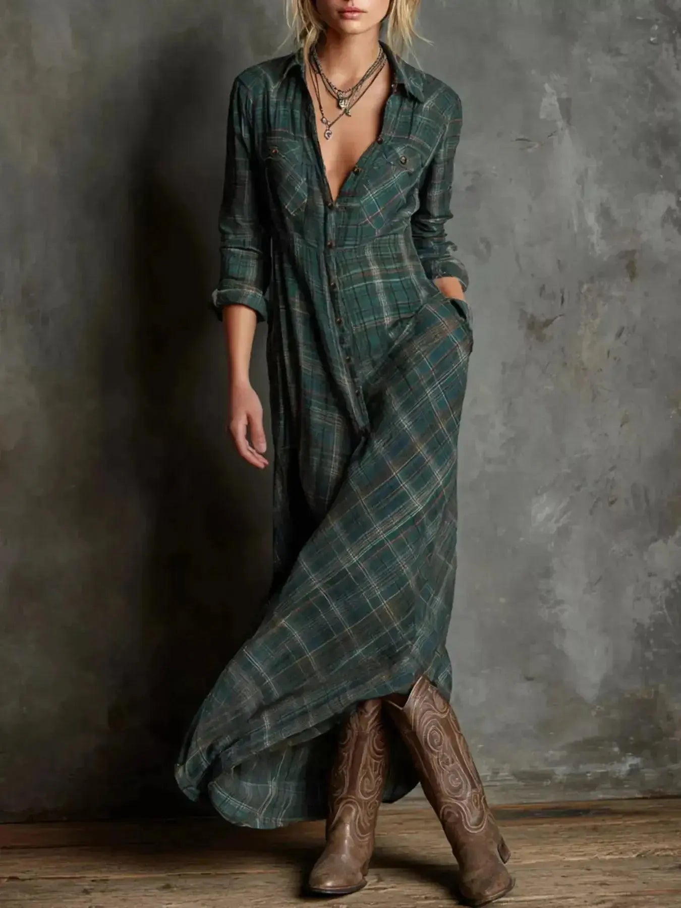 Full Size Plaid Button-Down Maxi Dress Plus Size - Plush Fashion Hub