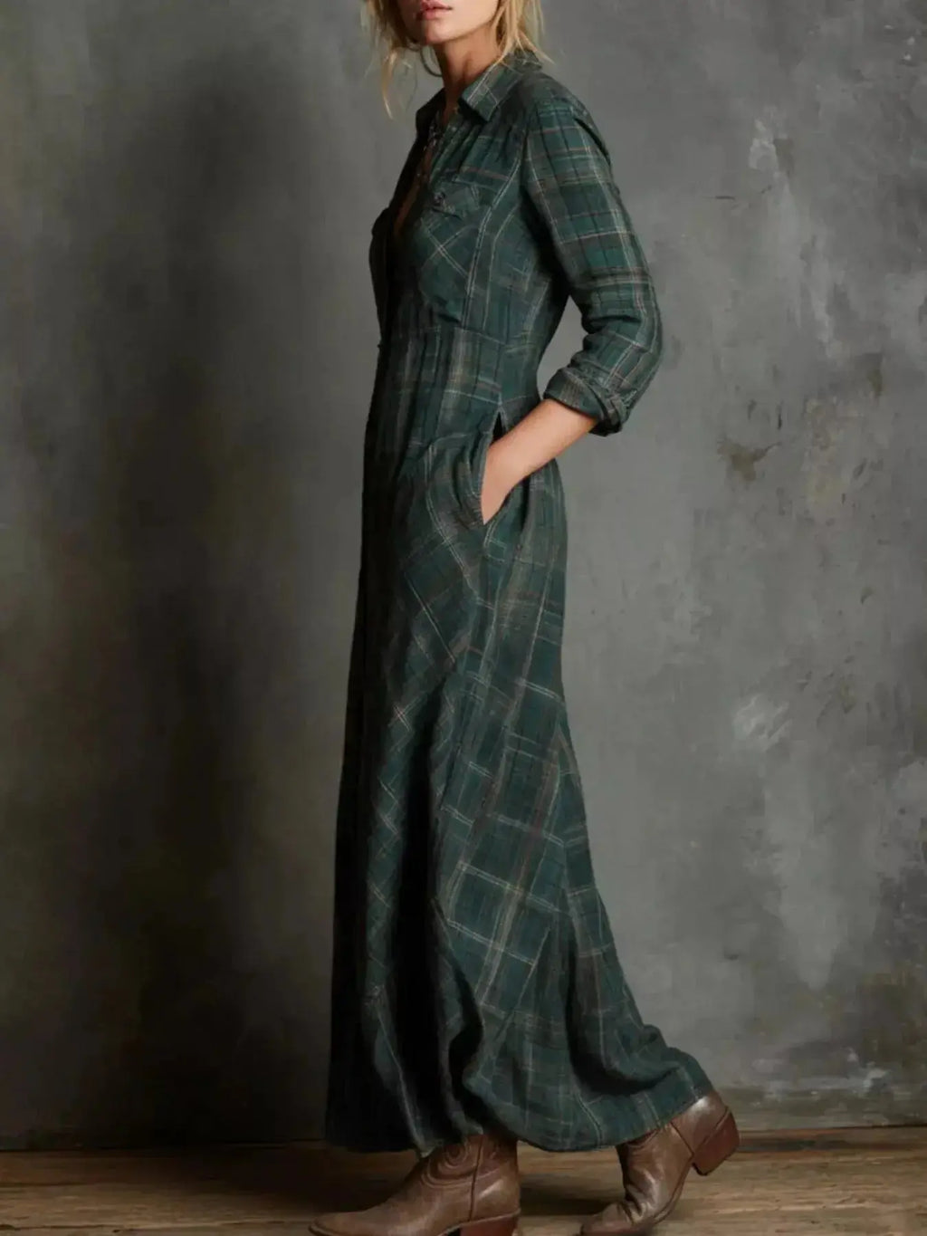 Full Size Plaid Button-Down Maxi Dress Plus Size - Plush Fashion Hub