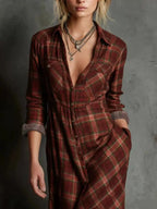 Full Size Plaid Button-Down Maxi Dress Plus Size - Plush Fashion Hub