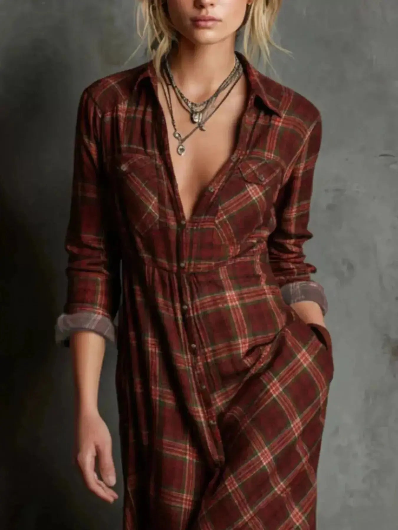 Full Size Plaid Button-Down Maxi Dress Plus Size - Plush Fashion Hub
