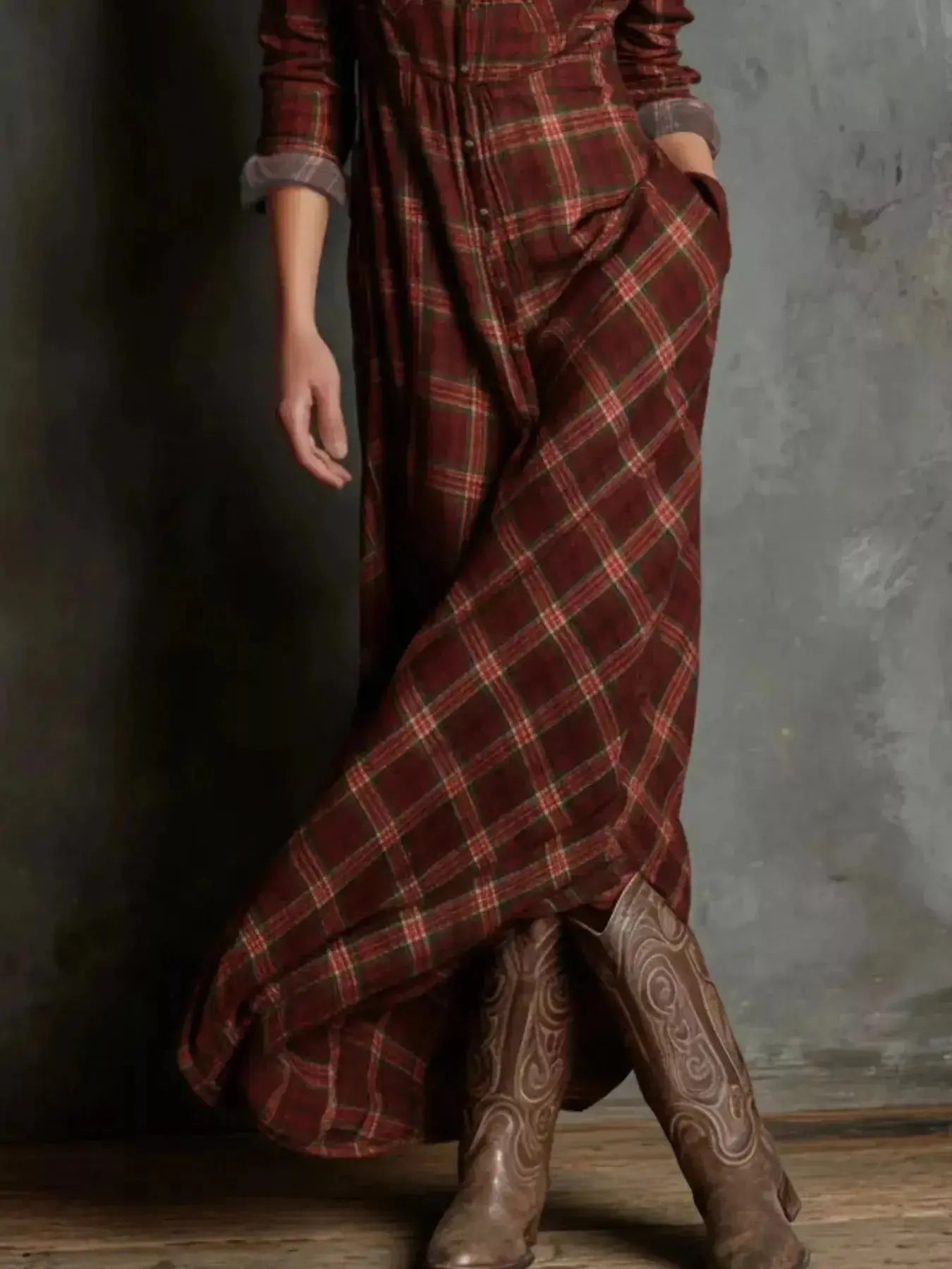 Full Size Plaid Button-Down Maxi Dress Plus Size - Plush Fashion Hub