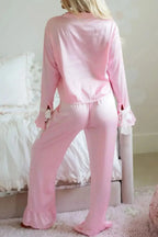 Collared Neck Long Sleeve Top and Pants Lounge Set - Plush Fashion Hub