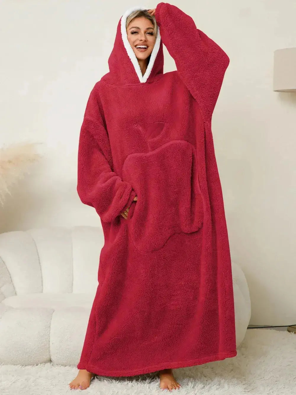 Pocketed Contrast Long Sleeve Hooded Lounge Dress - Plush Fashion Hub