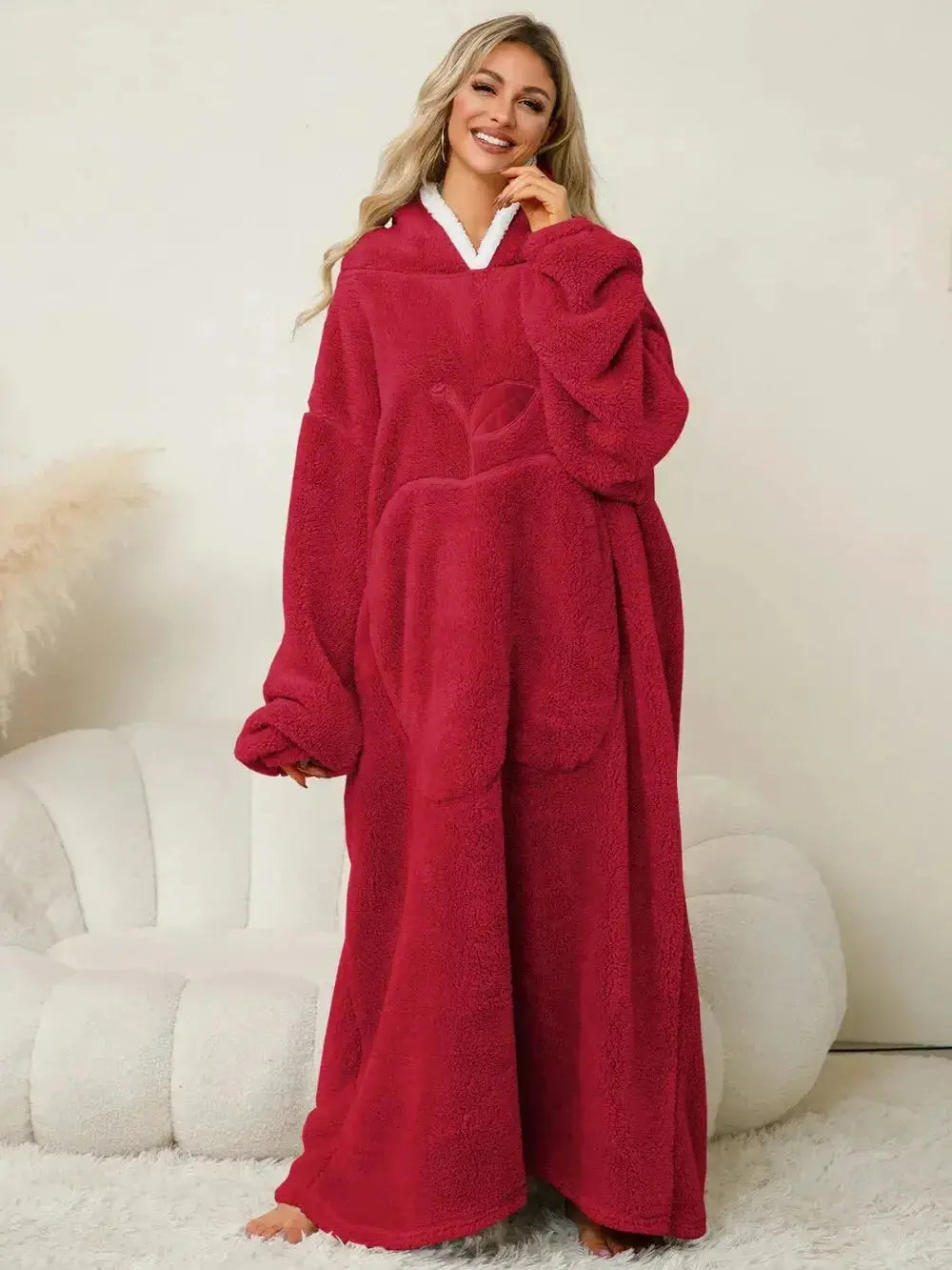 Pocketed Contrast Long Sleeve Hooded Lounge Dress - Plush Fashion Hub