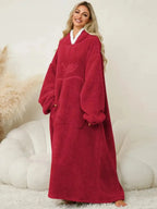 Pocketed Contrast Long Sleeve Hooded Lounge Dress - Plush Fashion Hub