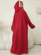 Pocketed Contrast Long Sleeve Hooded Lounge Dress - Plush Fashion Hub