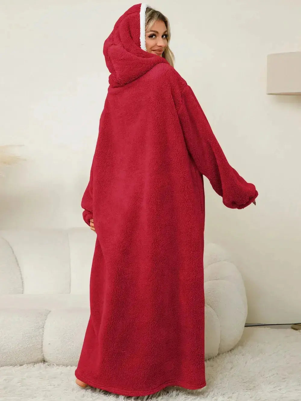 Pocketed Contrast Long Sleeve Hooded Lounge Dress - Plush Fashion Hub