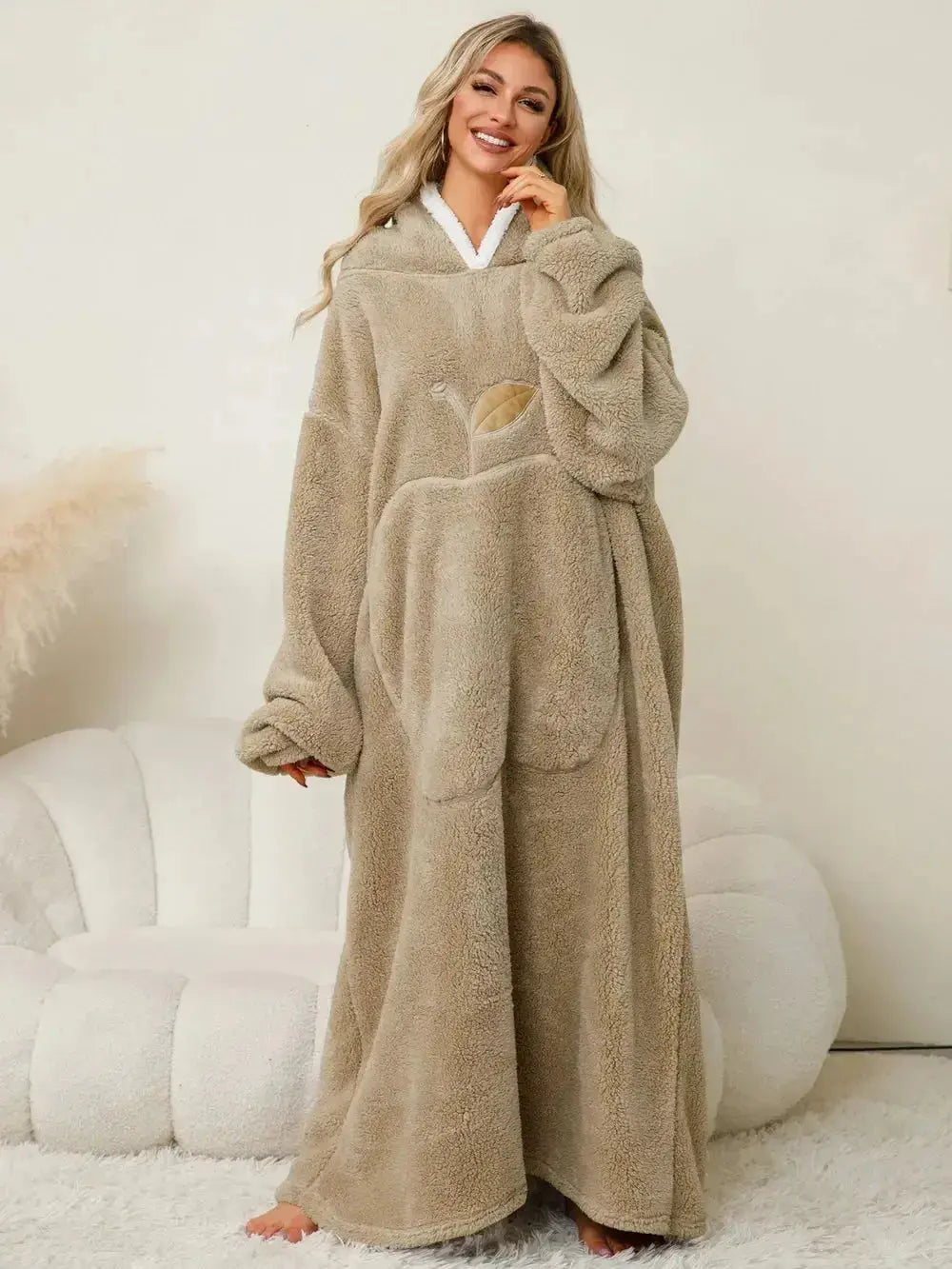 Pocketed Contrast Long Sleeve Hooded Lounge Dress - Plush Fashion Hub
