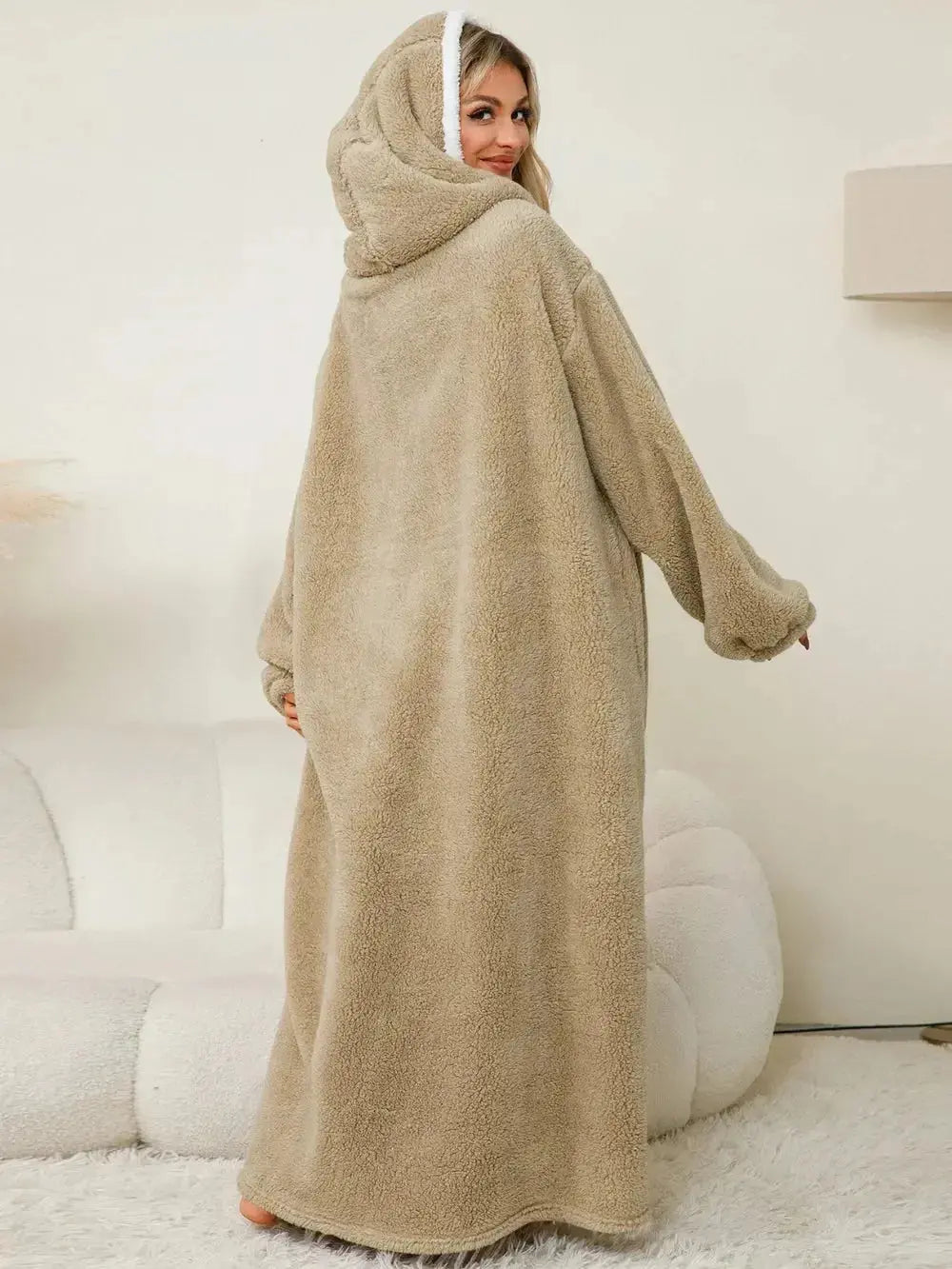 Pocketed Contrast Long Sleeve Hooded Lounge Dress - Plush Fashion Hub
