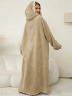 Pocketed Contrast Long Sleeve Hooded Lounge Dress - Plush Fashion Hub
