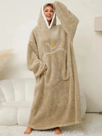 Pocketed Contrast Long Sleeve Hooded Lounge Dress - Plush Fashion Hub