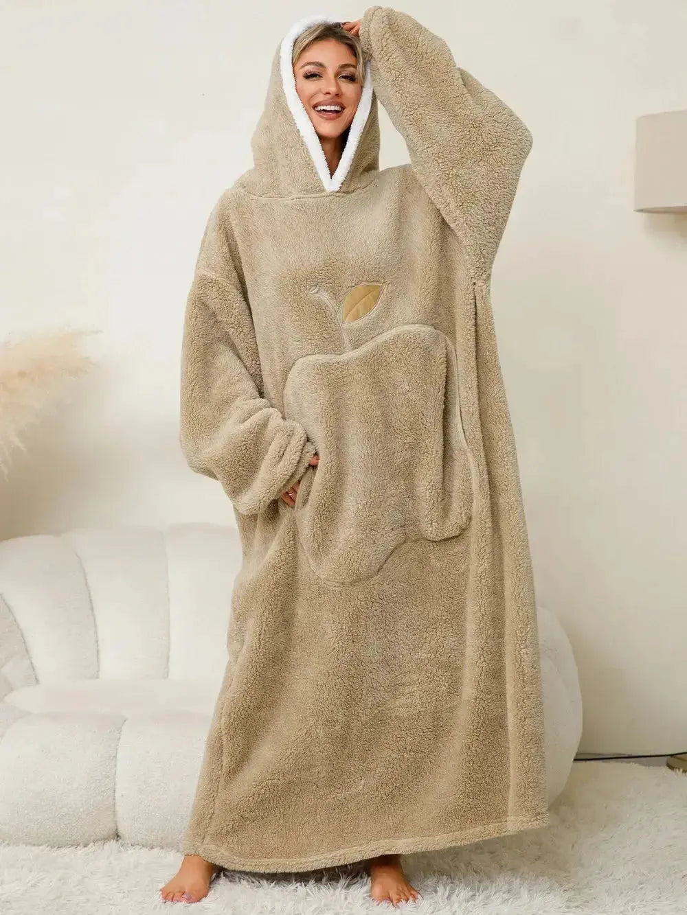 Pocketed Contrast Long Sleeve Hooded Lounge Dress - Plush Fashion Hub