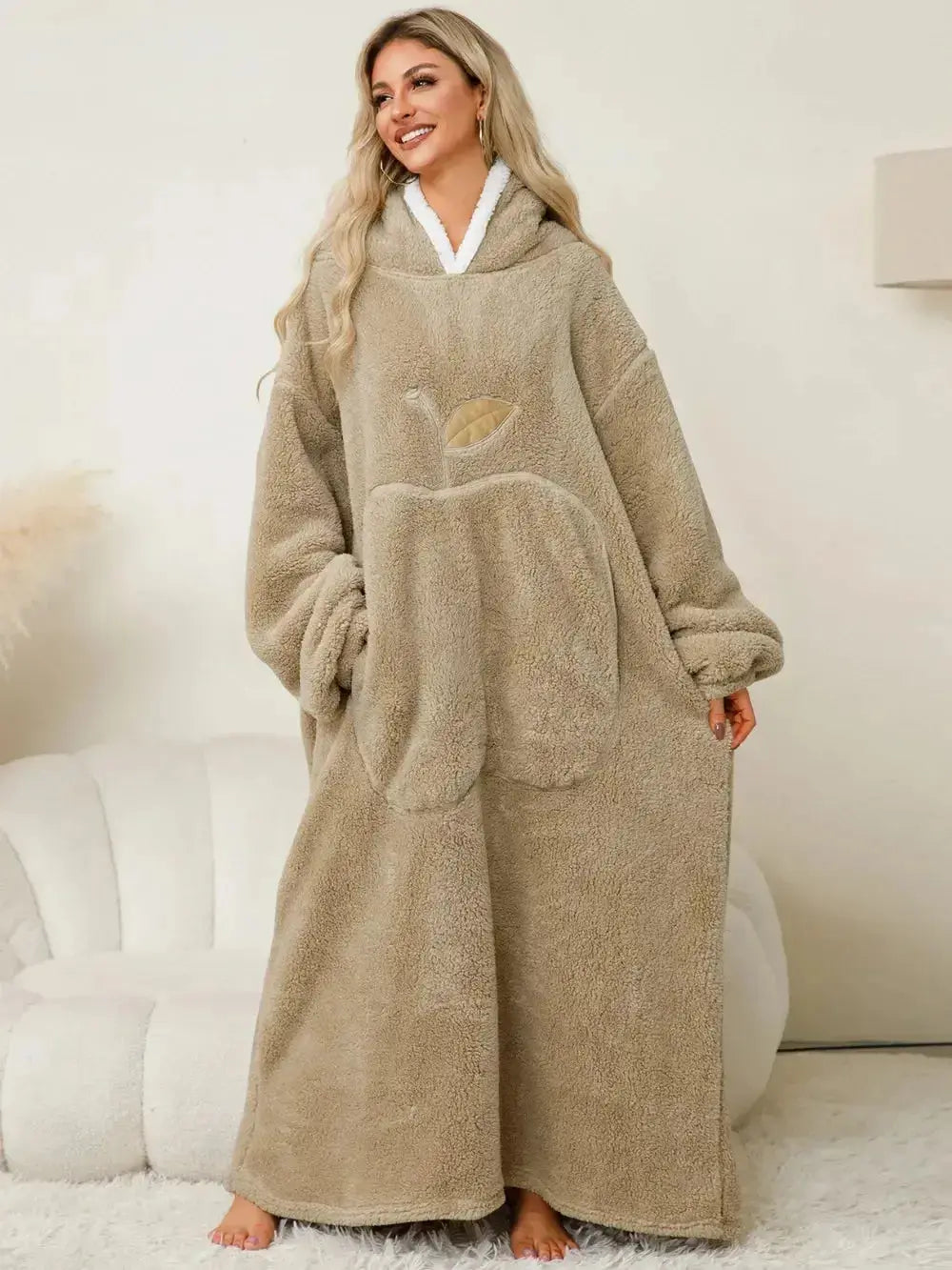 Pocketed Contrast Long Sleeve Hooded Lounge Dress - Plush Fashion Hub