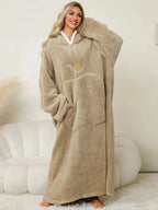 Pocketed Contrast Long Sleeve Hooded Lounge Dress - Plush Fashion Hub