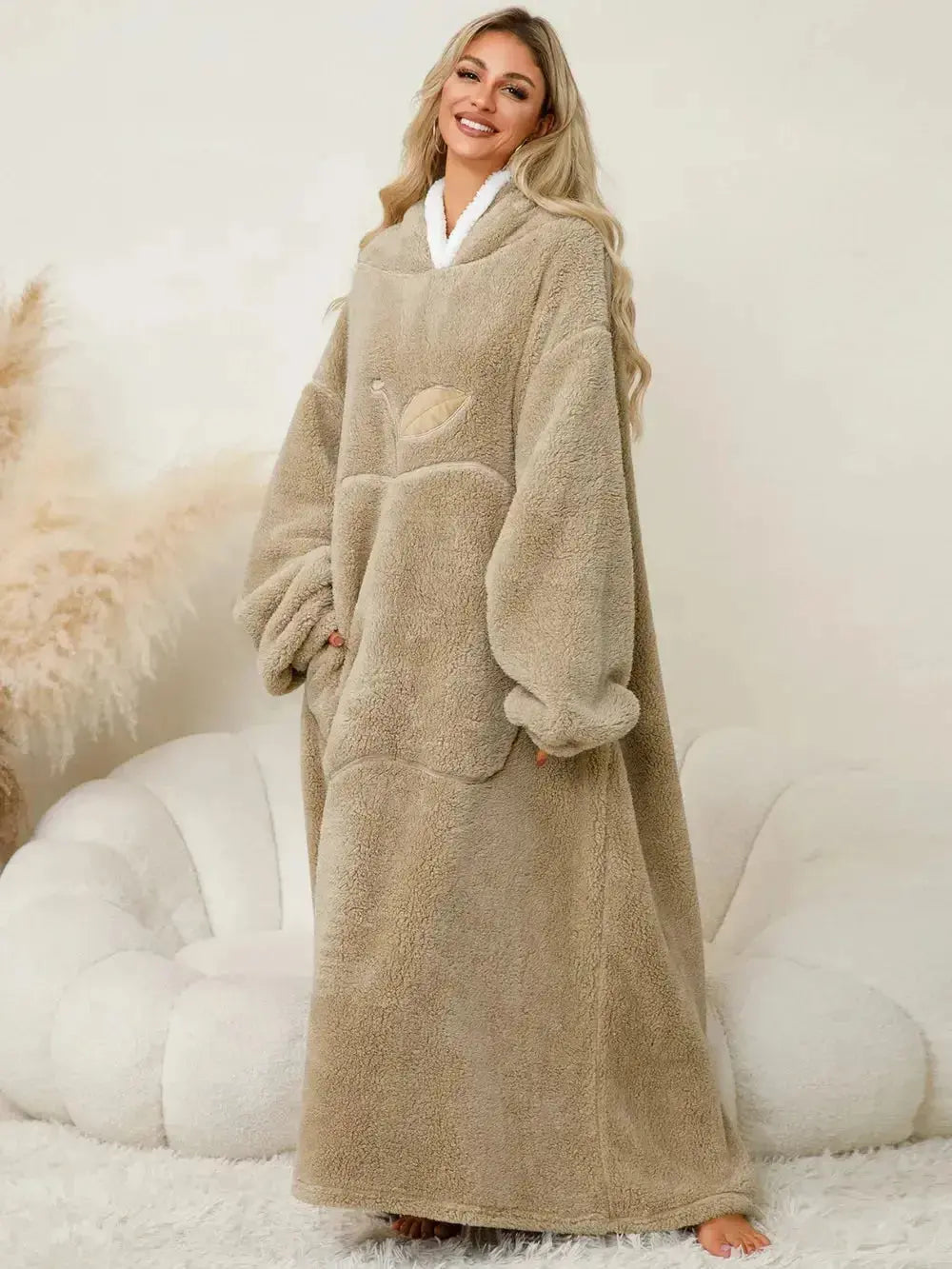 Pocketed Contrast Long Sleeve Hooded Lounge Dress - Plush Fashion Hub