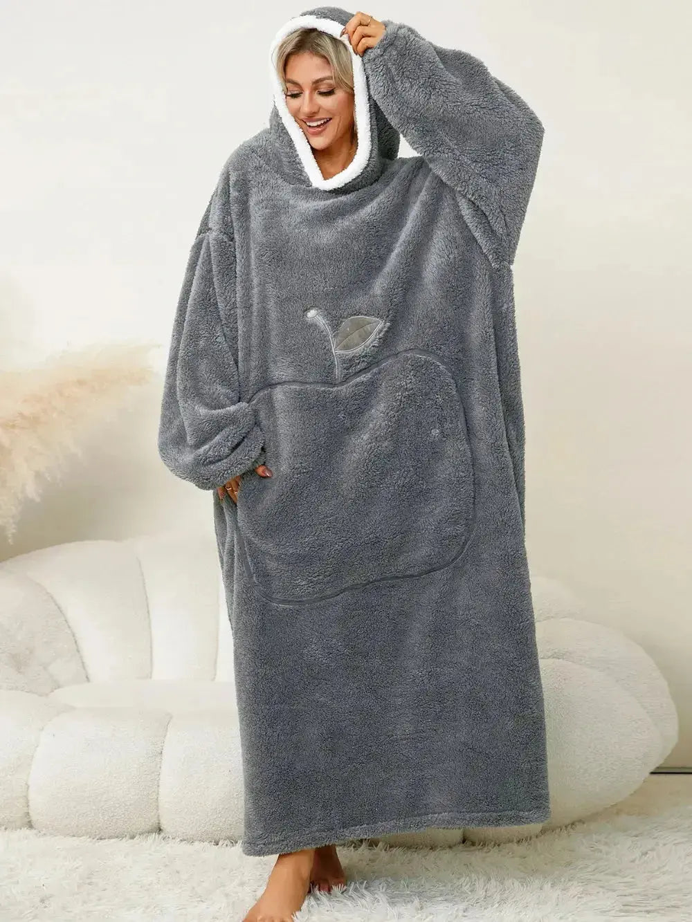 Pocketed Contrast Long Sleeve Hooded Lounge Dress - Plush Fashion Hub