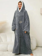 Pocketed Contrast Long Sleeve Hooded Lounge Dress - Plush Fashion Hub