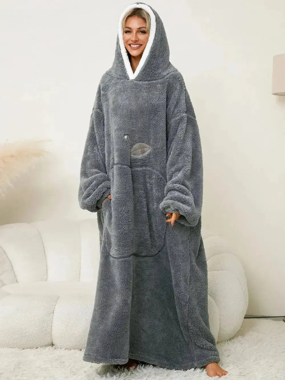 Pocketed Contrast Long Sleeve Hooded Lounge Dress - Plush Fashion Hub