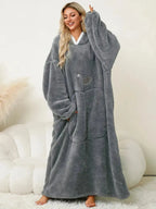 Pocketed Contrast Long Sleeve Hooded Lounge Dress - Plush Fashion Hub