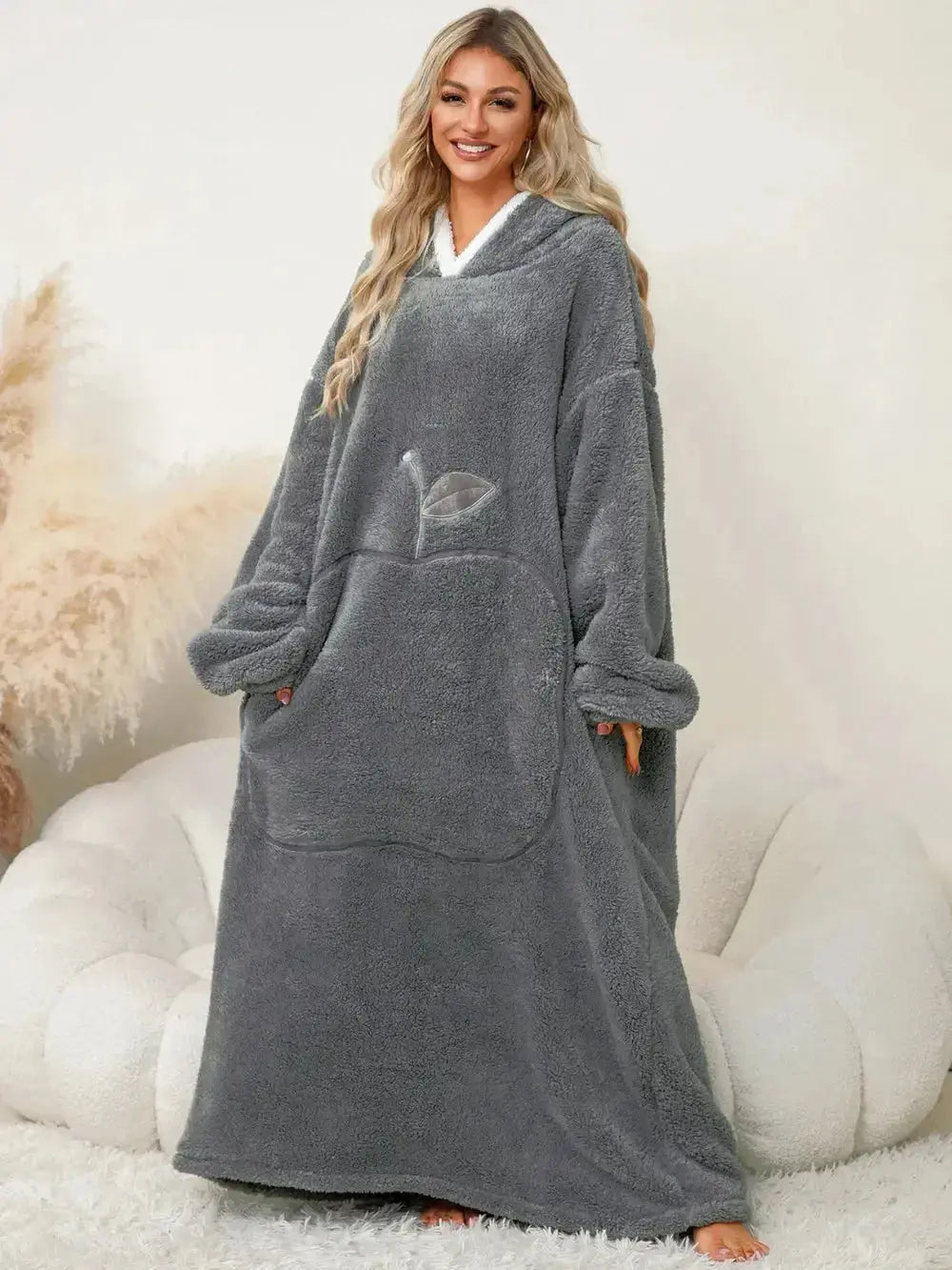 Pocketed Contrast Long Sleeve Hooded Lounge Dress - Plush Fashion Hub