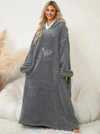 Pocketed Contrast Long Sleeve Hooded Lounge Dress - Plush Fashion Hub