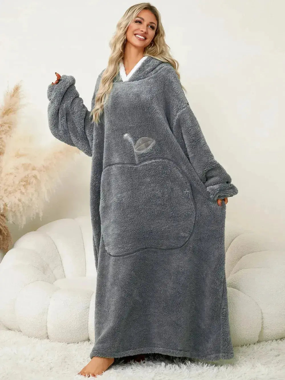 Pocketed Contrast Long Sleeve Hooded Lounge Dress - Plush Fashion Hub