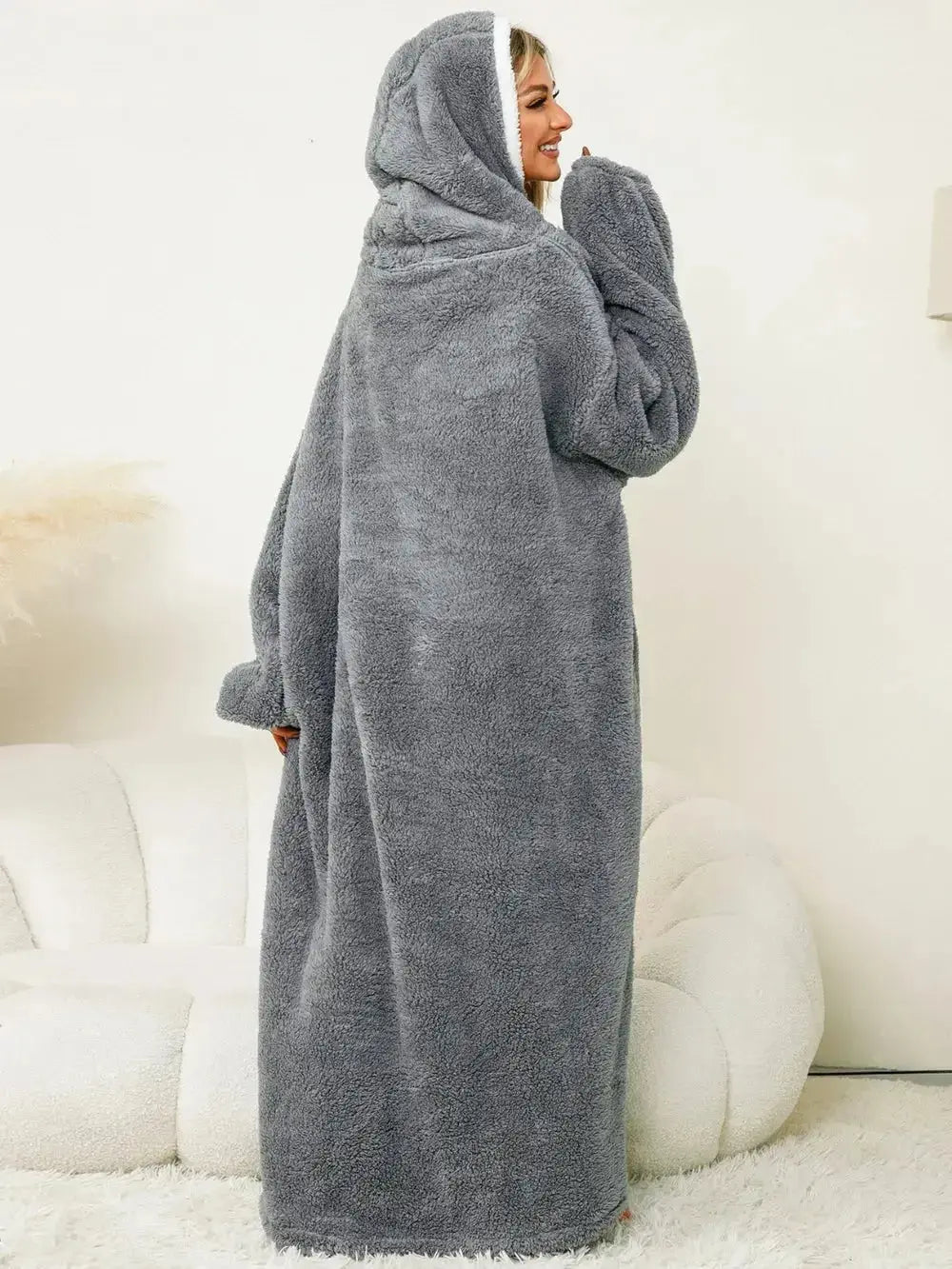 Pocketed Contrast Long Sleeve Hooded Lounge Dress - Plush Fashion Hub