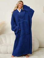 Pocketed Contrast Long Sleeve Hooded Lounge Dress - Plush Fashion Hub