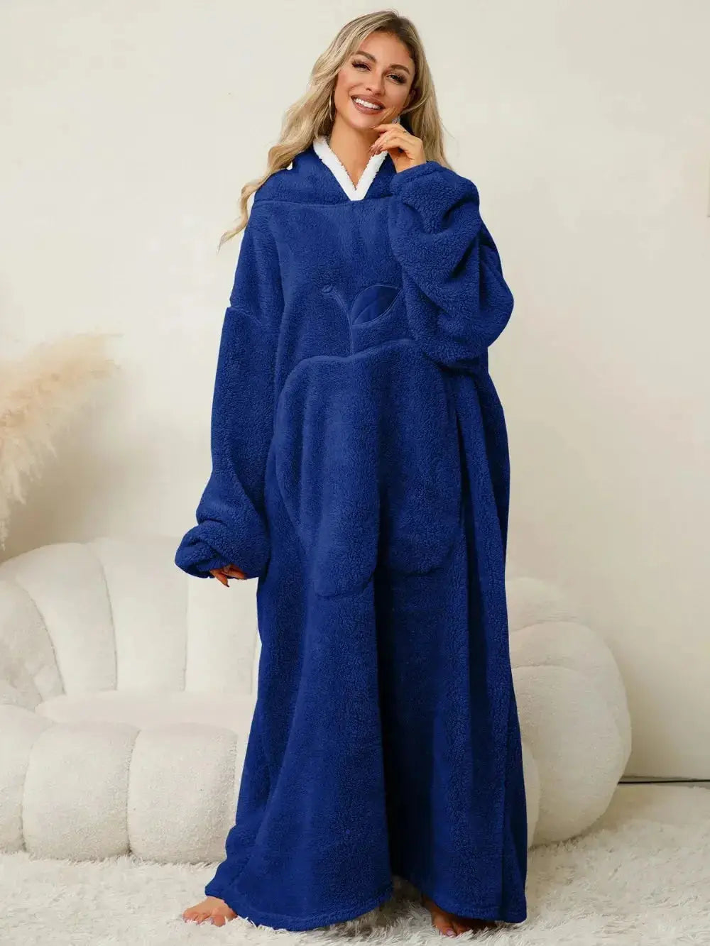 Pocketed Contrast Long Sleeve Hooded Lounge Dress - Plush Fashion Hub