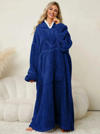 Pocketed Contrast Long Sleeve Hooded Lounge Dress - Plush Fashion Hub