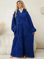 Pocketed Contrast Long Sleeve Hooded Lounge Dress - Plush Fashion Hub