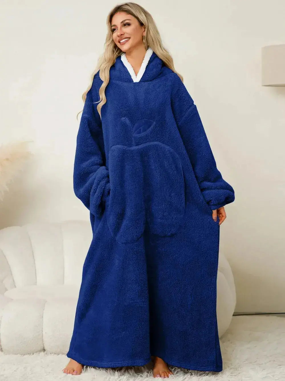 Pocketed Contrast Long Sleeve Hooded Lounge Dress - Plush Fashion Hub
