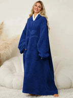 Pocketed Contrast Long Sleeve Hooded Lounge Dress - Plush Fashion Hub