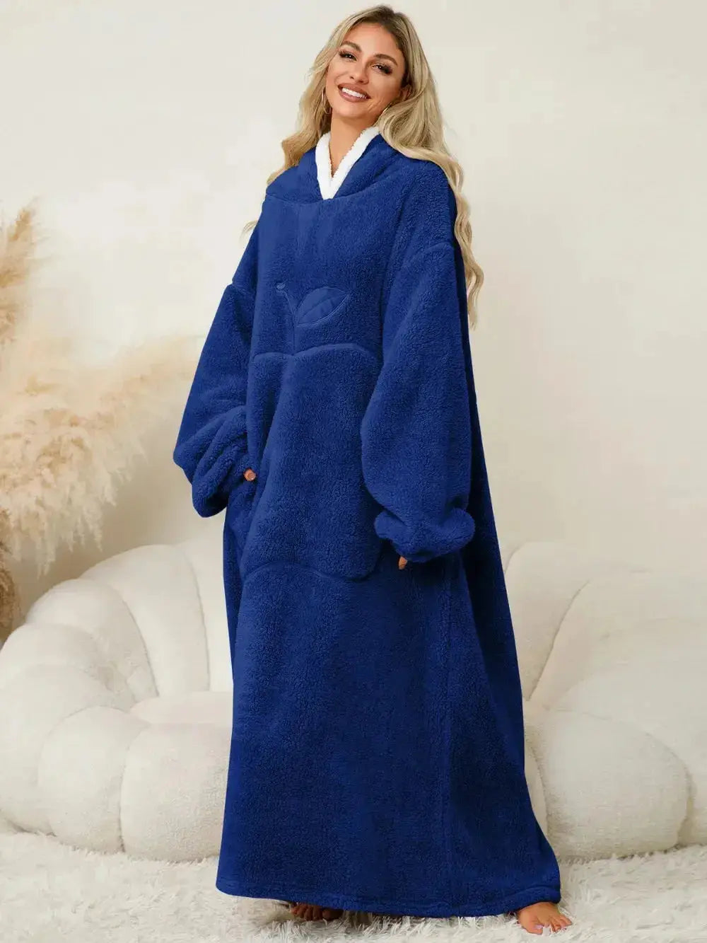 Pocketed Contrast Long Sleeve Hooded Lounge Dress - Plush Fashion Hub