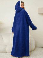 Pocketed Contrast Long Sleeve Hooded Lounge Dress - Plush Fashion Hub