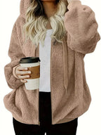 Fleece Zip-Up Drawstring Outerwear - Plush Fashion Hub
