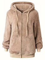 Fleece Zip-Up Drawstring Outerwear - Plush Fashion Hub