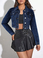 Cropped Button Up Denim Jacket - Plush Fashion Hub