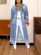 Long Sleeve Raw Hem Denim Jacket - Plush Fashion Hub