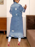 Long Sleeve Raw Hem Denim Jacket - Plush Fashion Hub