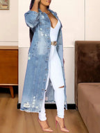 Long Sleeve Raw Hem Denim Jacket - Plush Fashion Hub