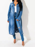 Long Sleeve Raw Hem Denim Jacket - Plush Fashion Hub