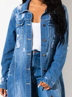Long Sleeve Raw Hem Denim Jacket - Plush Fashion Hub