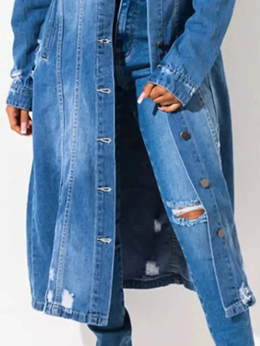 Long Sleeve Raw Hem Denim Jacket - Plush Fashion Hub