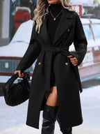 Double-Breasted Tie Waist Coat - Plush Fashion Hub