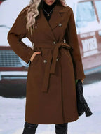 Double-Breasted Tie Waist Coat - Plush Fashion Hub