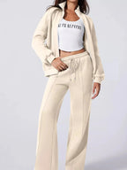 Drop Shoulder Zip Up Jacket and Drawstring Pants Active 2pcs Set - Plush Fashion Hub