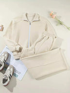 Drop Shoulder Zip Up Jacket and Drawstring Pants Active 2pcs Set - Plush Fashion Hub