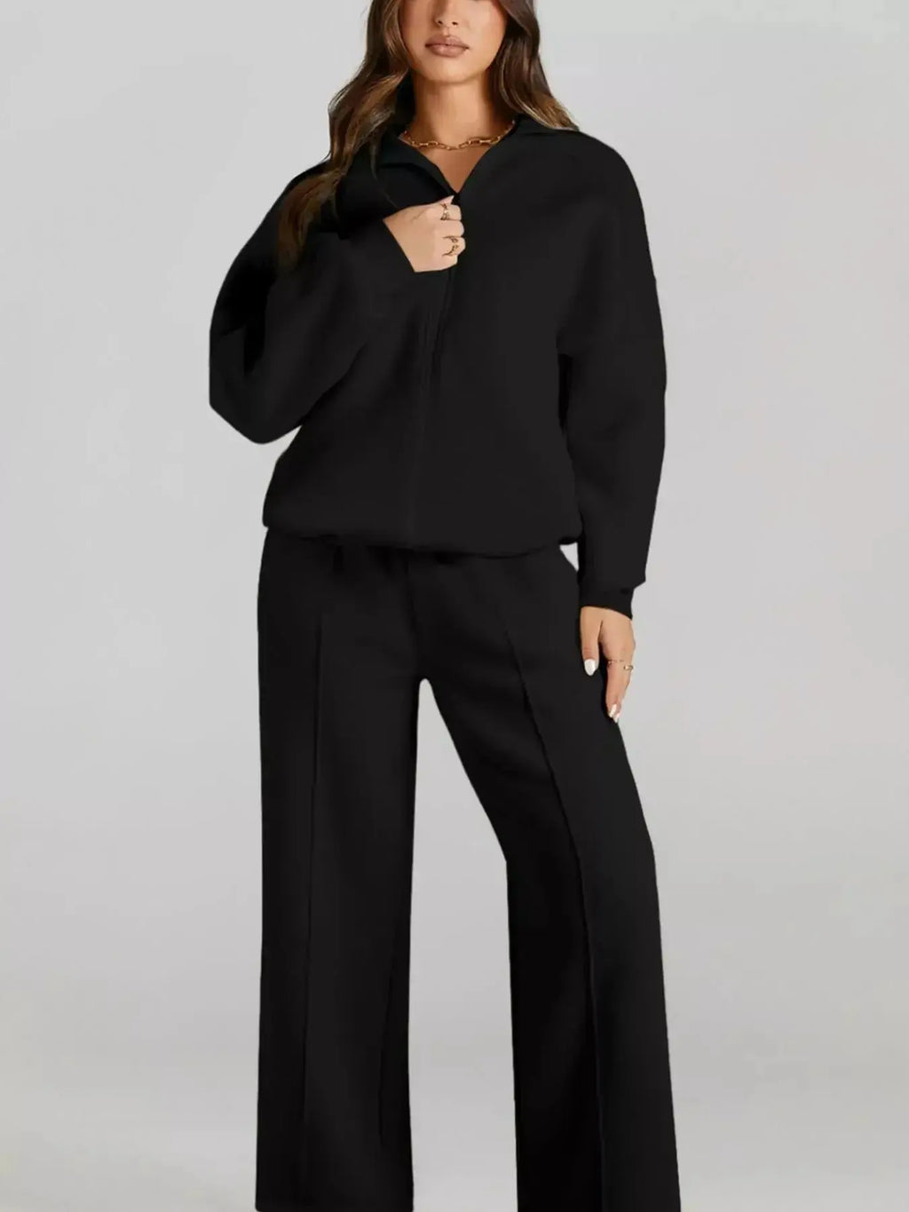 Drop Shoulder Zip Up Jacket and Drawstring Pants Active 2pcs Set - Plush Fashion Hub