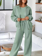 Drop Shoulder Zip Up Jacket and Drawstring Pants Active 2pcs Set - Plush Fashion Hub